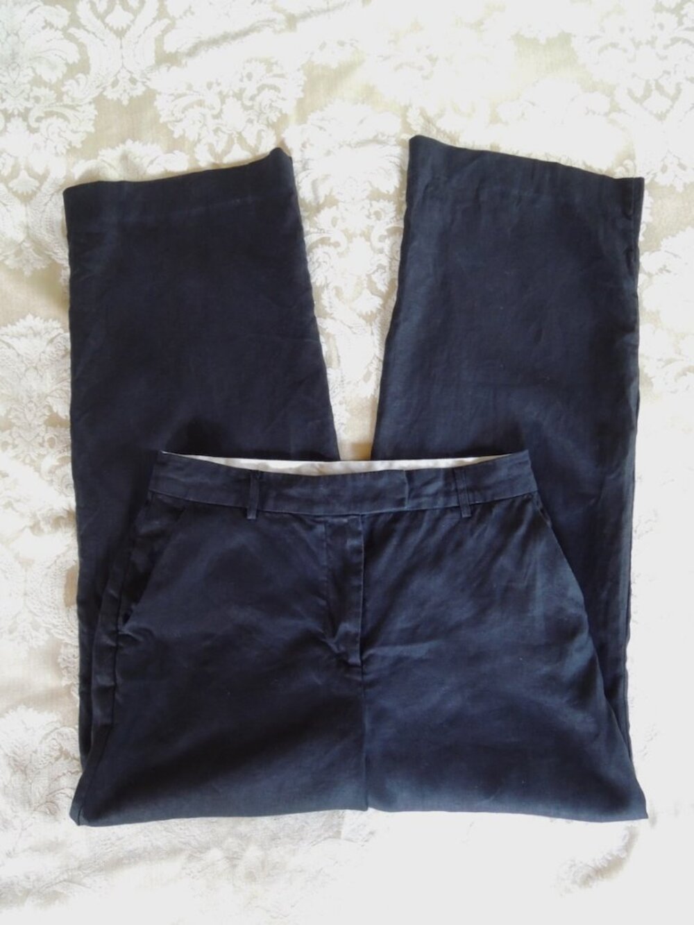 Reformation Black 100% Linen Mid Rise Flat Front Zip-Up Pants 6